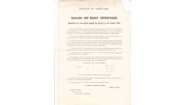 1895 Crailing/Nisbet Regulations for Interments 